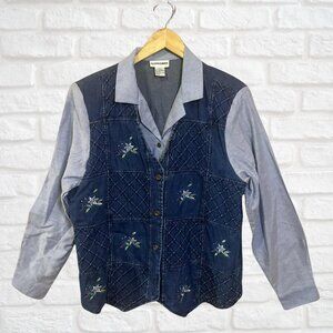 NWT Vintage Alfred Dunner Denim Vest Chambray Shirt Combo 1X Floral Embroidered